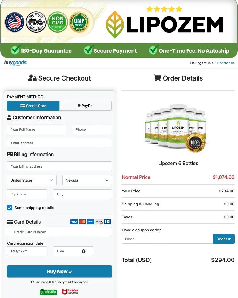 Lipozem order page